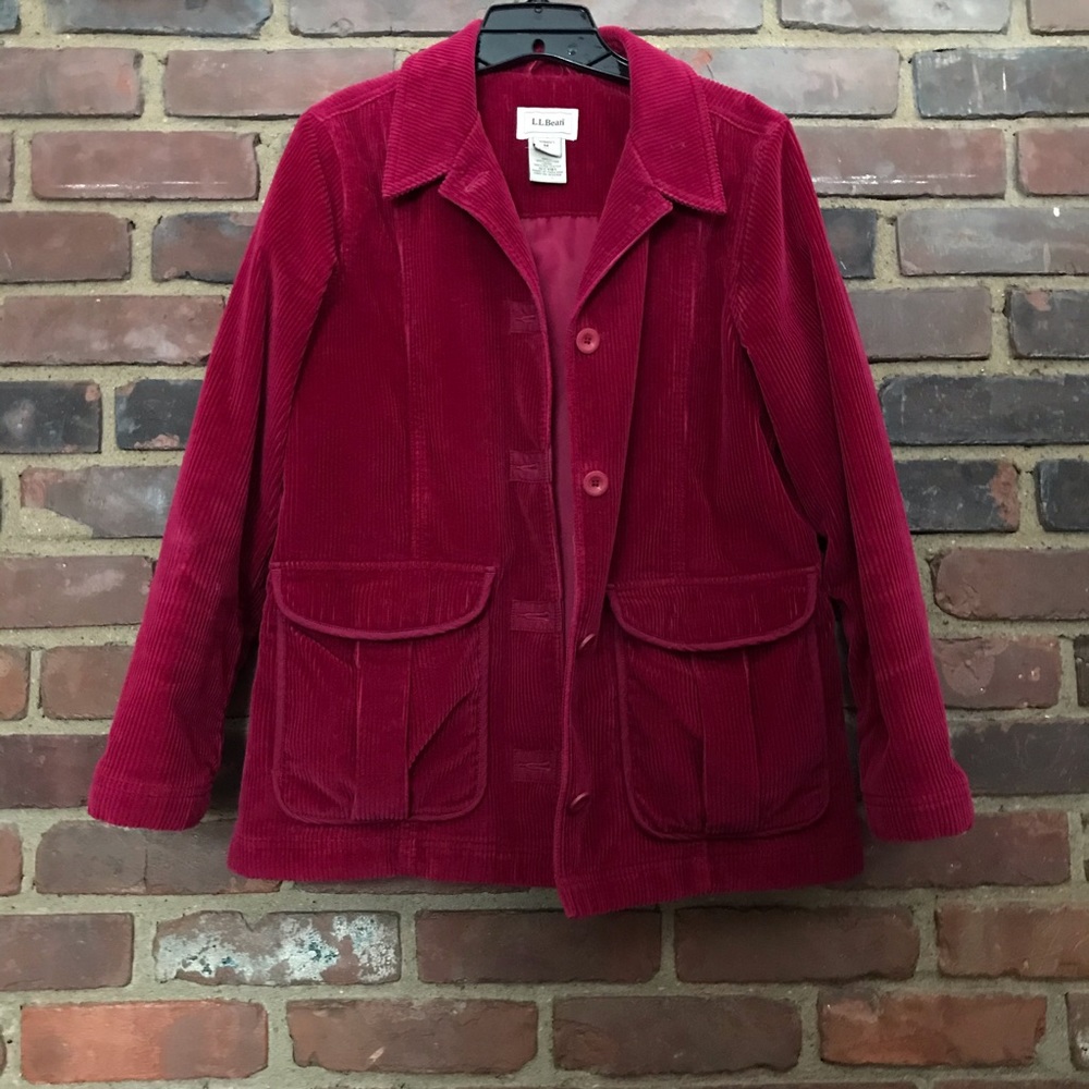 LL BEAN jacket button front pockets size medium petite